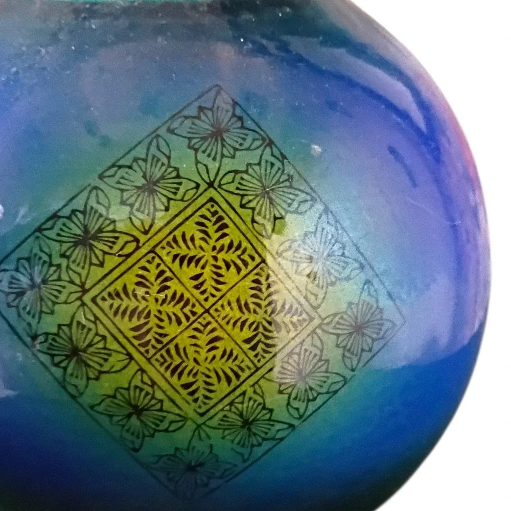 Vintage‎ Japanese Art Pottery Vase Blue Green Floral Medallion Signed Japan